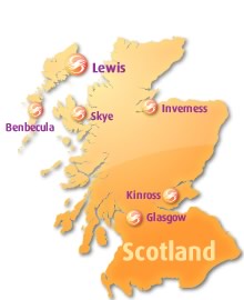 Graphic : Map of Scotland showing Stòrlann offices